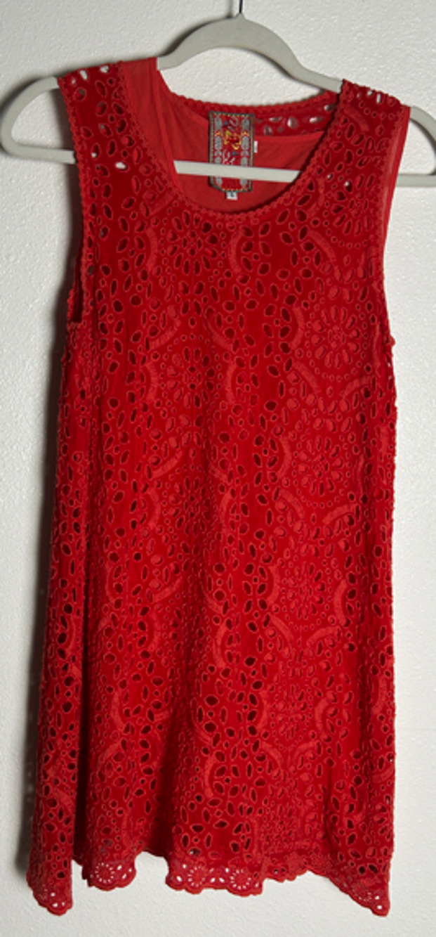 Johnny Was Fuchsia Eyelet Embroidered Tunic Tank Top Sz Small With Slip
